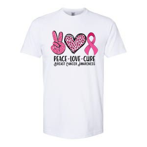 Peace Love Cure Breast Cancer Awareness Warrior Pink Ribbon Softstyle CVC T-Shirt