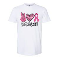 Peace Love Cure Breast Cancer Awareness Warrior Pink Ribbon Softstyle CVC T-Shirt