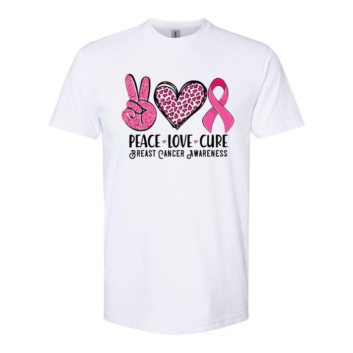 Peace Love Cure Breast Cancer Awareness Warrior Pink Ribbon Softstyle CVC T-Shirt