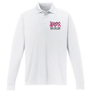 Peace Love Cure Breast Cancer Awareness Warrior Pink Ribbon Performance Long Sleeve Polo