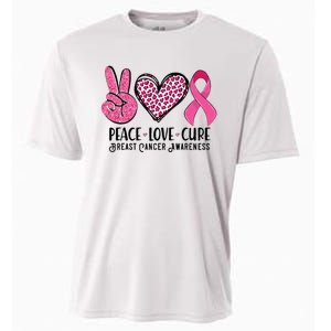 Peace Love Cure Breast Cancer Awareness Warrior Pink Ribbon Cooling Performance Crew T-Shirt