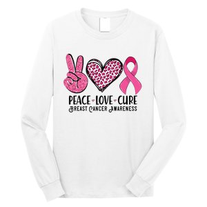 Peace Love Cure Breast Cancer Awareness Warrior Pink Ribbon Long Sleeve Shirt