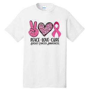 Peace Love Cure Breast Cancer Awareness Warrior Pink Ribbon Tall T-Shirt