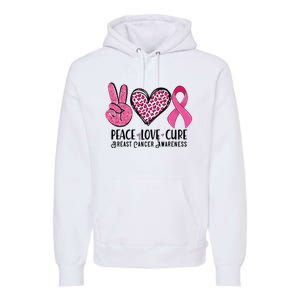 Peace Love Cure Breast Cancer Awareness Warrior Pink Ribbon Premium Hoodie