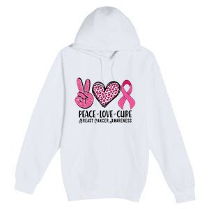 Peace Love Cure Breast Cancer Awareness Warrior Pink Ribbon Premium Pullover Hoodie