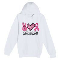 Peace Love Cure Breast Cancer Awareness Warrior Pink Ribbon Premium Pullover Hoodie