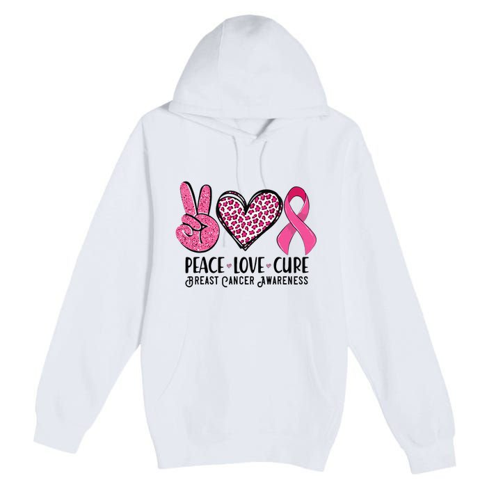 Peace Love Cure Breast Cancer Awareness Warrior Pink Ribbon Premium Pullover Hoodie