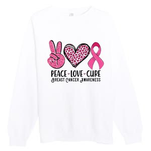 Peace Love Cure Breast Cancer Awareness Warrior Pink Ribbon Premium Crewneck Sweatshirt