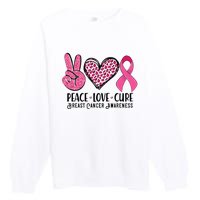 Peace Love Cure Breast Cancer Awareness Warrior Pink Ribbon Premium Crewneck Sweatshirt