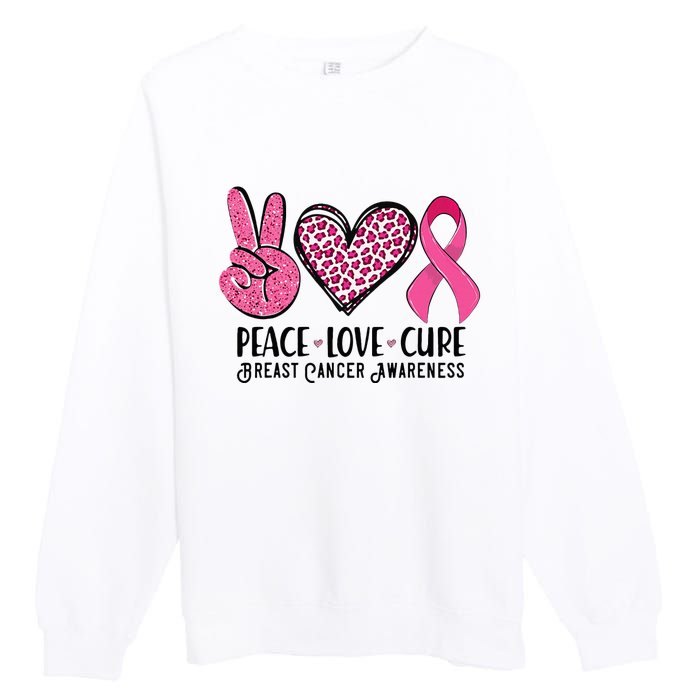 Peace Love Cure Breast Cancer Awareness Warrior Pink Ribbon Premium Crewneck Sweatshirt