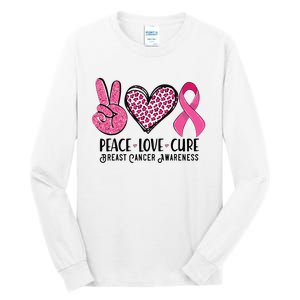 Peace Love Cure Breast Cancer Awareness Warrior Pink Ribbon Tall Long Sleeve T-Shirt