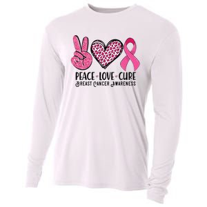 Peace Love Cure Breast Cancer Awareness Warrior Pink Ribbon Cooling Performance Long Sleeve Crew