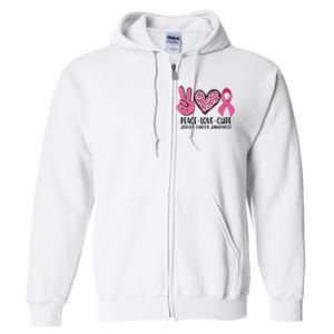 Peace Love Cure Breast Cancer Awareness Warrior Pink Ribbon Full Zip Hoodie