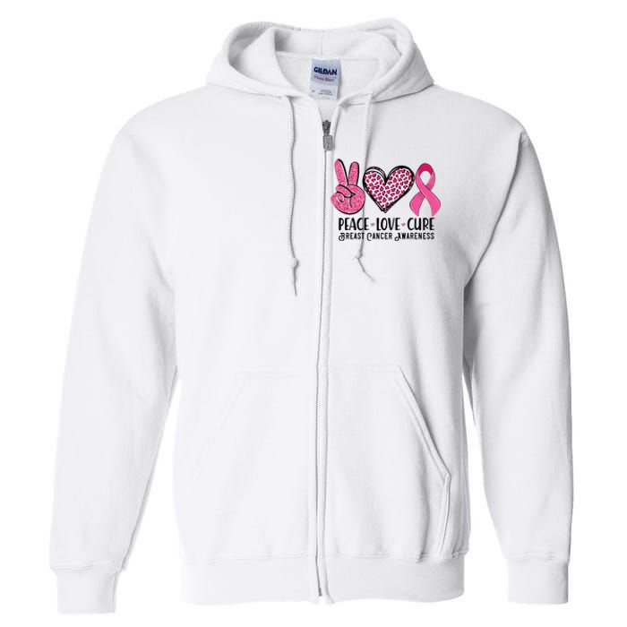 Peace Love Cure Breast Cancer Awareness Warrior Pink Ribbon Full Zip Hoodie