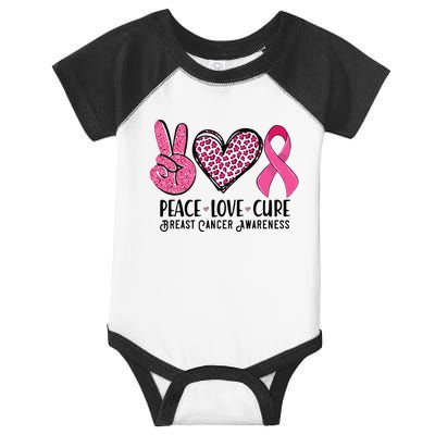 Peace Love Cure Breast Cancer Awareness Warrior Pink Ribbon Infant Baby Jersey Bodysuit