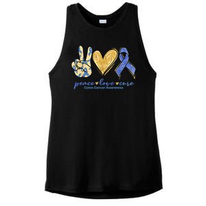 Peace Love Cures Ribbon Colon Cancer Awareness Supporter Ladies PosiCharge Tri-Blend Wicking Tank