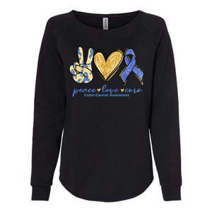 Peace Love Cures Ribbon Colon Cancer Awareness Supporter Womens California Wash Sweatshirt