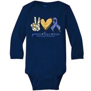 Peace Love Cures Ribbon Colon Cancer Awareness Supporter Baby Long Sleeve Bodysuit