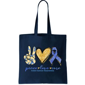 Peace Love Cures Ribbon Colon Cancer Awareness Supporter Tote Bag