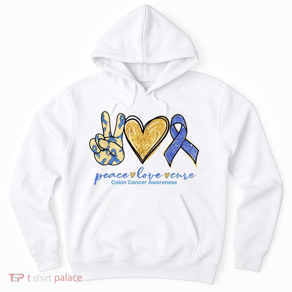 Peace Love Cures Ribbon Colon Cancer Awareness Supporter Hoodie