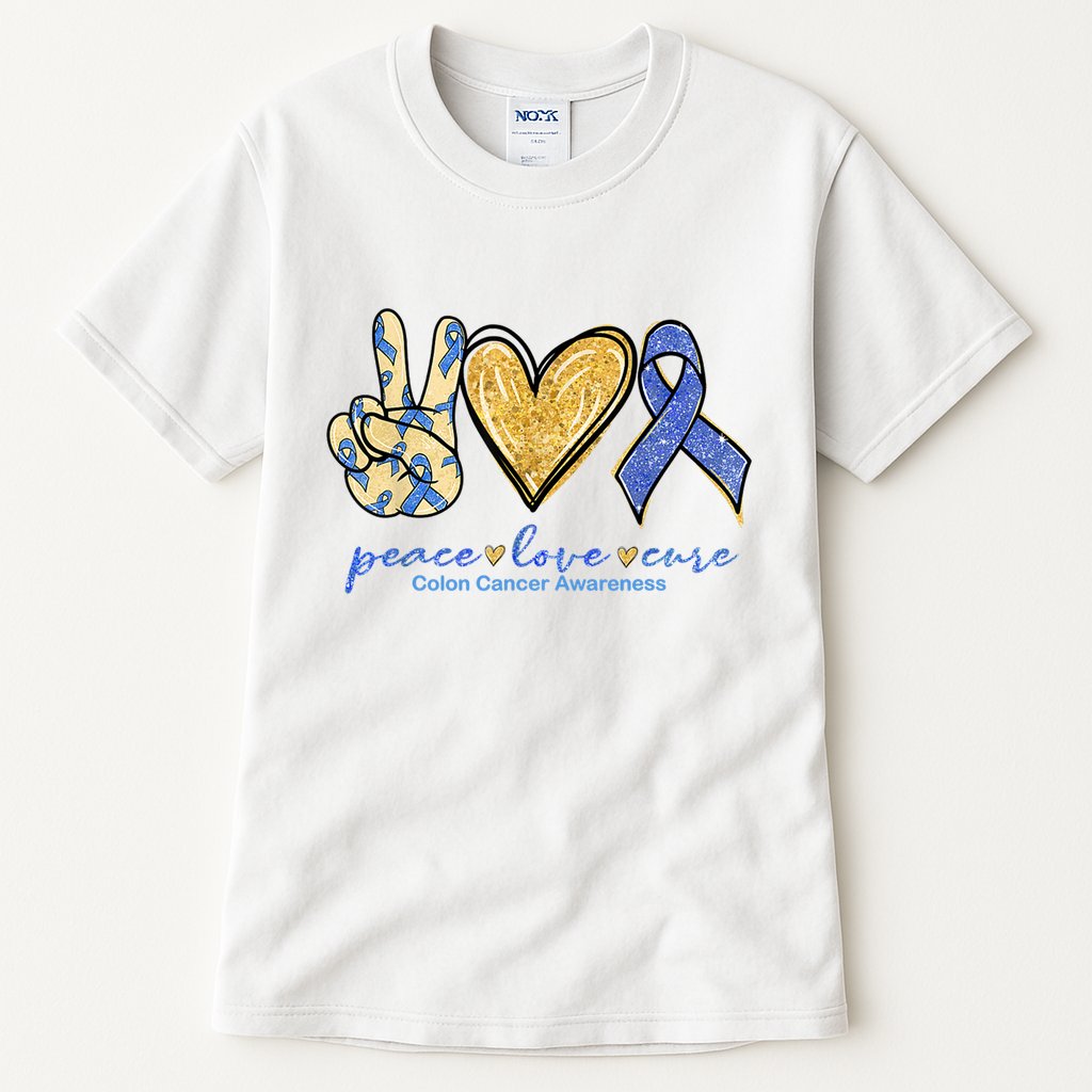 Peace Love Cures Ribbon Colon Cancer Awareness Supporter Tall T-Shirt