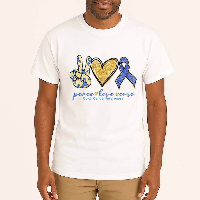 Peace Love Cures Ribbon Colon Cancer Awareness Supporter Tall T-Shirt