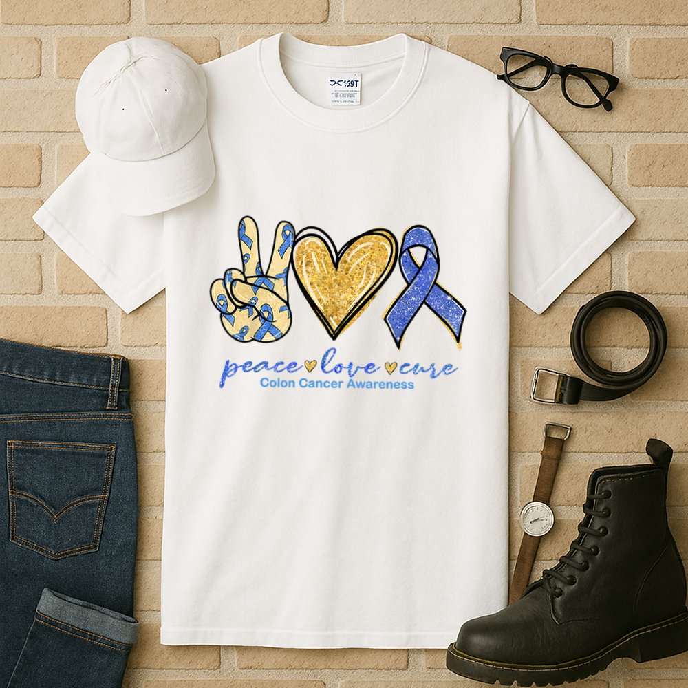Peace Love Cures Ribbon Colon Cancer Awareness Supporter Tall T-Shirt