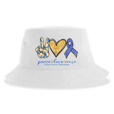 Peace Love Cures Ribbon Colon Cancer Awareness Supporter Sustainable Bucket Hat