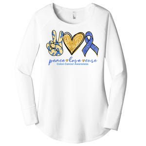 Peace Love Cures Ribbon Colon Cancer Awareness Supporter Women's Perfect Tri Tunic Long Sleeve Shirt