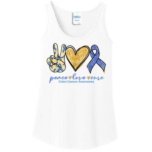 Peace Love Cures Ribbon Colon Cancer Awareness Supporter Ladies Essential Tank