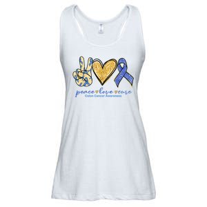 Peace Love Cures Ribbon Colon Cancer Awareness Supporter Ladies Essential Flowy Tank