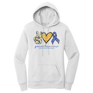 Peace Love Cures Ribbon Colon Cancer Awareness Supporter Women's Pullover Hoodie