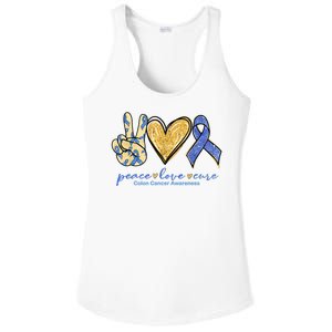 Peace Love Cures Ribbon Colon Cancer Awareness Supporter Ladies PosiCharge Competitor Racerback Tank