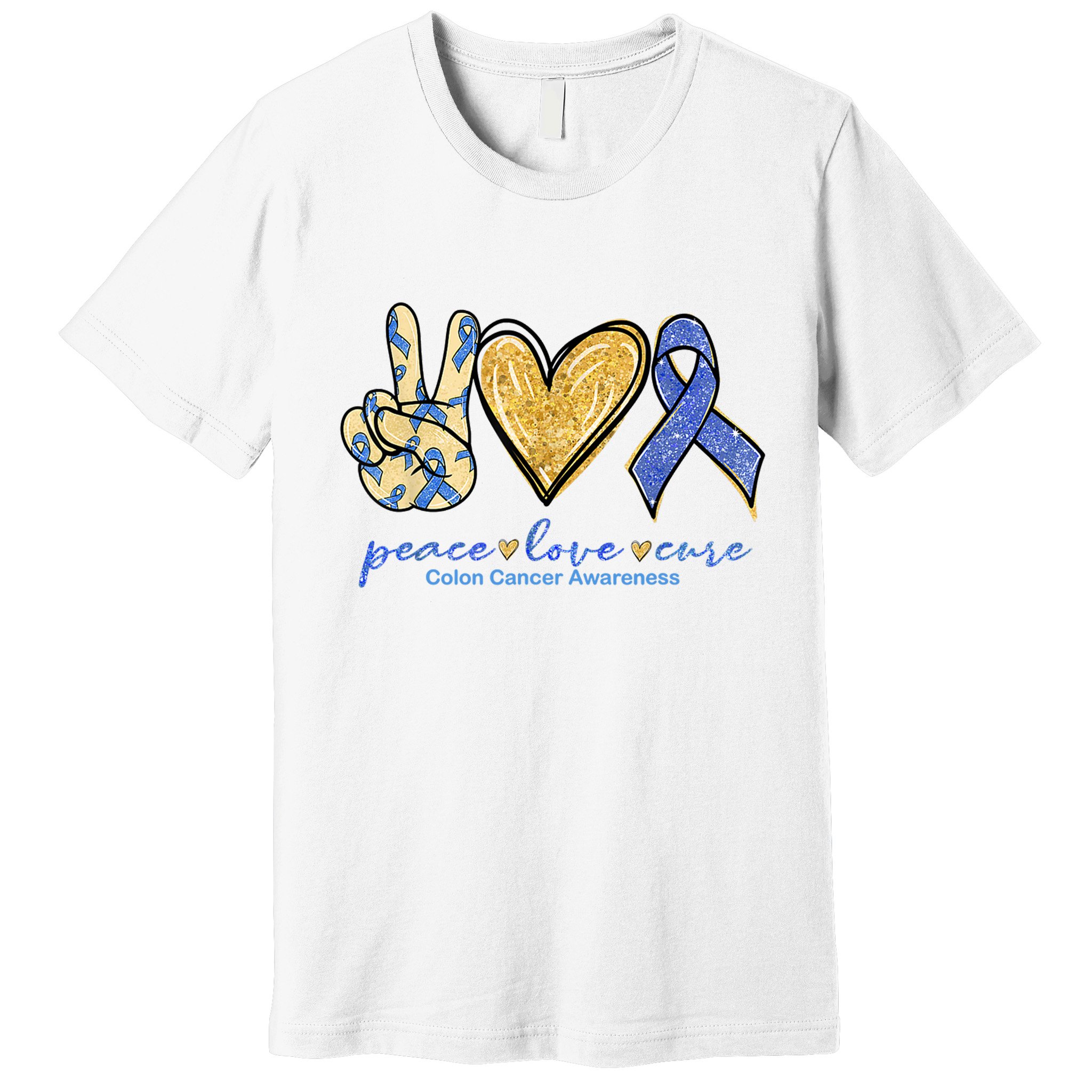Peace Love Cures Ribbon Colon Cancer Awareness Supporter Premium T-Shirt