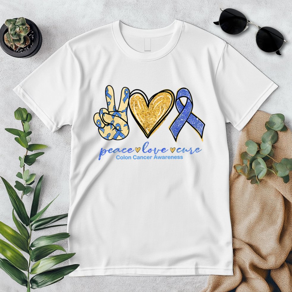 Peace Love Cures Ribbon Colon Cancer Awareness Supporter Premium T-Shirt