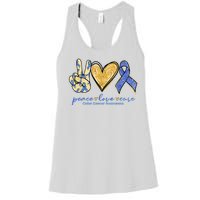 Peace Love Cures Ribbon Colon Cancer Awareness Supporter Women's Racerback Tank