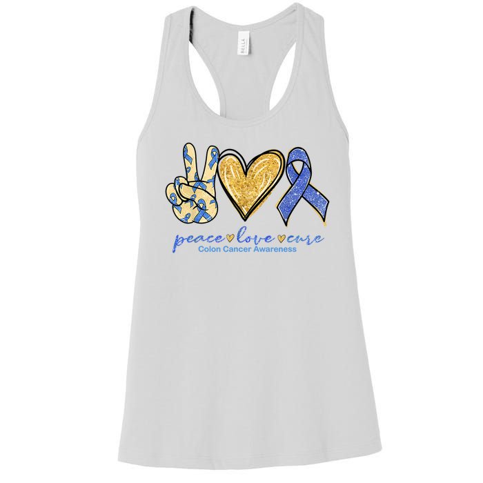 Peace Love Cures Ribbon Colon Cancer Awareness Supporter Women's Racerback Tank