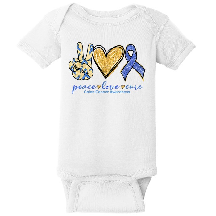 Peace Love Cures Ribbon Colon Cancer Awareness Supporter Baby Bodysuit