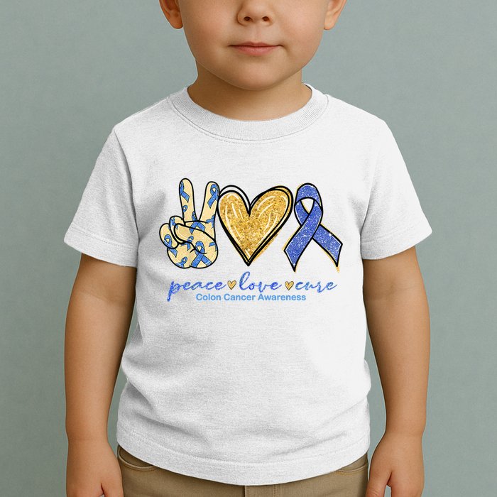 Peace Love Cures Ribbon Colon Cancer Awareness Supporter Toddler T-Shirt