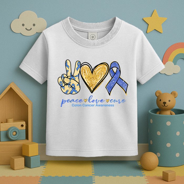 Peace Love Cures Ribbon Colon Cancer Awareness Supporter Toddler T-Shirt