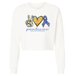 Peace Love Cures Ribbon Colon Cancer Awareness Supporter Cropped Pullover Crew