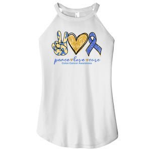 Peace Love Cures Ribbon Colon Cancer Awareness Supporter Women's Perfect Tri Rocker Tank