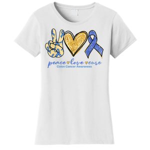 Peace Love Cures Ribbon Colon Cancer Awareness Supporter Women's T-Shirt