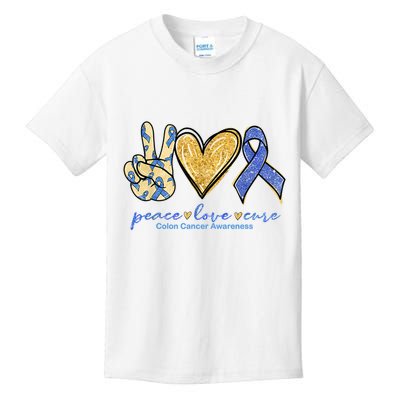 Peace Love Cures Ribbon Colon Cancer Awareness Supporter Kids T-Shirt