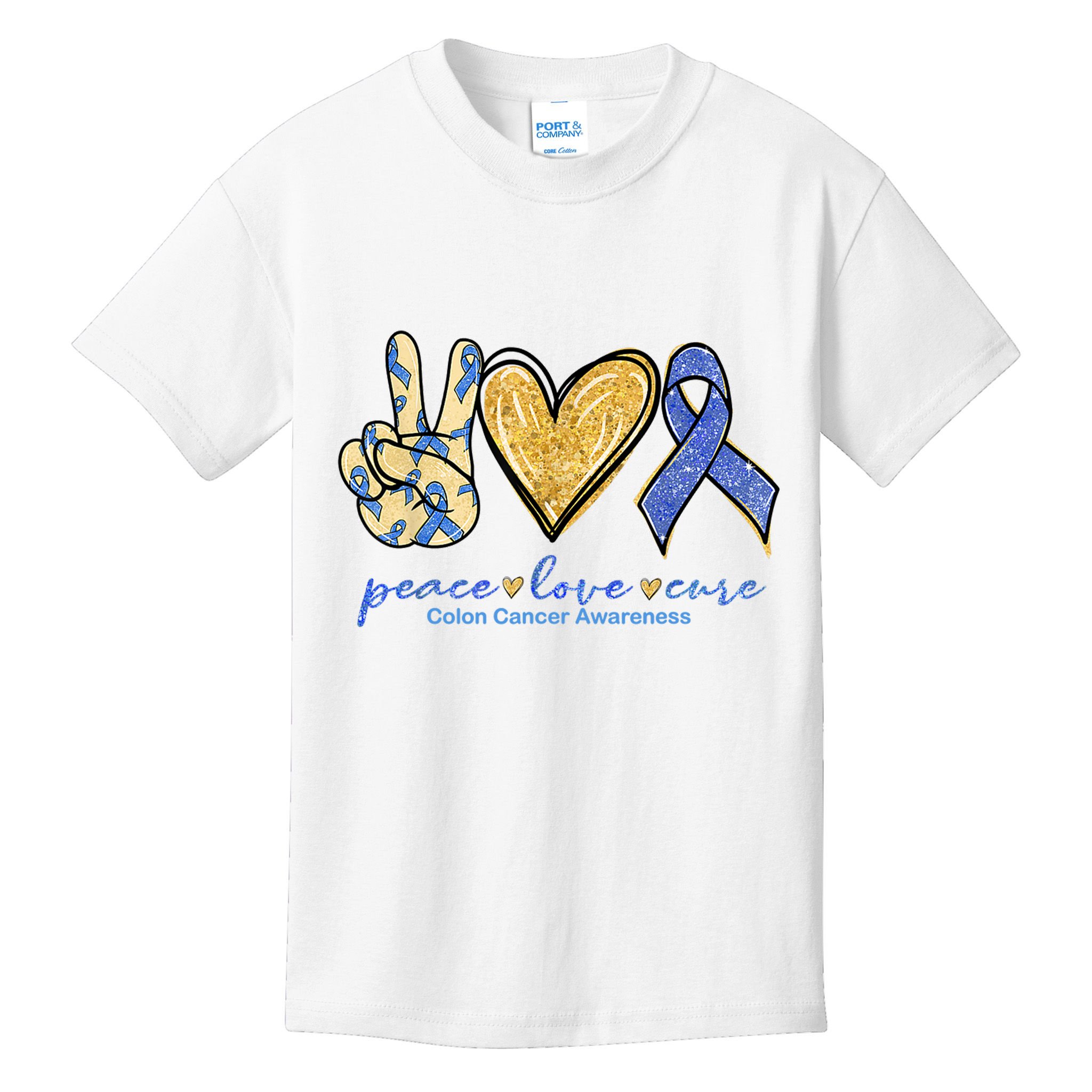 Peace Love Cures Ribbon Colon Cancer Awareness Supporter Kids T-Shirt