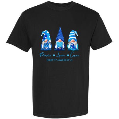 Peace Love Cure Gnome Diabetes Awareness Survivors Gifts Garment-Dyed Heavyweight T-Shirt