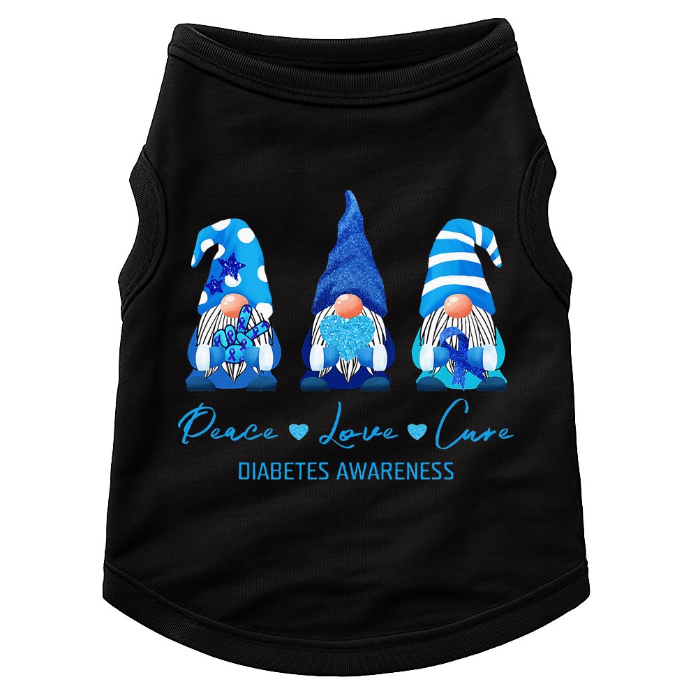 Peace Love Cure Gnome Diabetes Awareness Survivors Gifts Doggie Tank