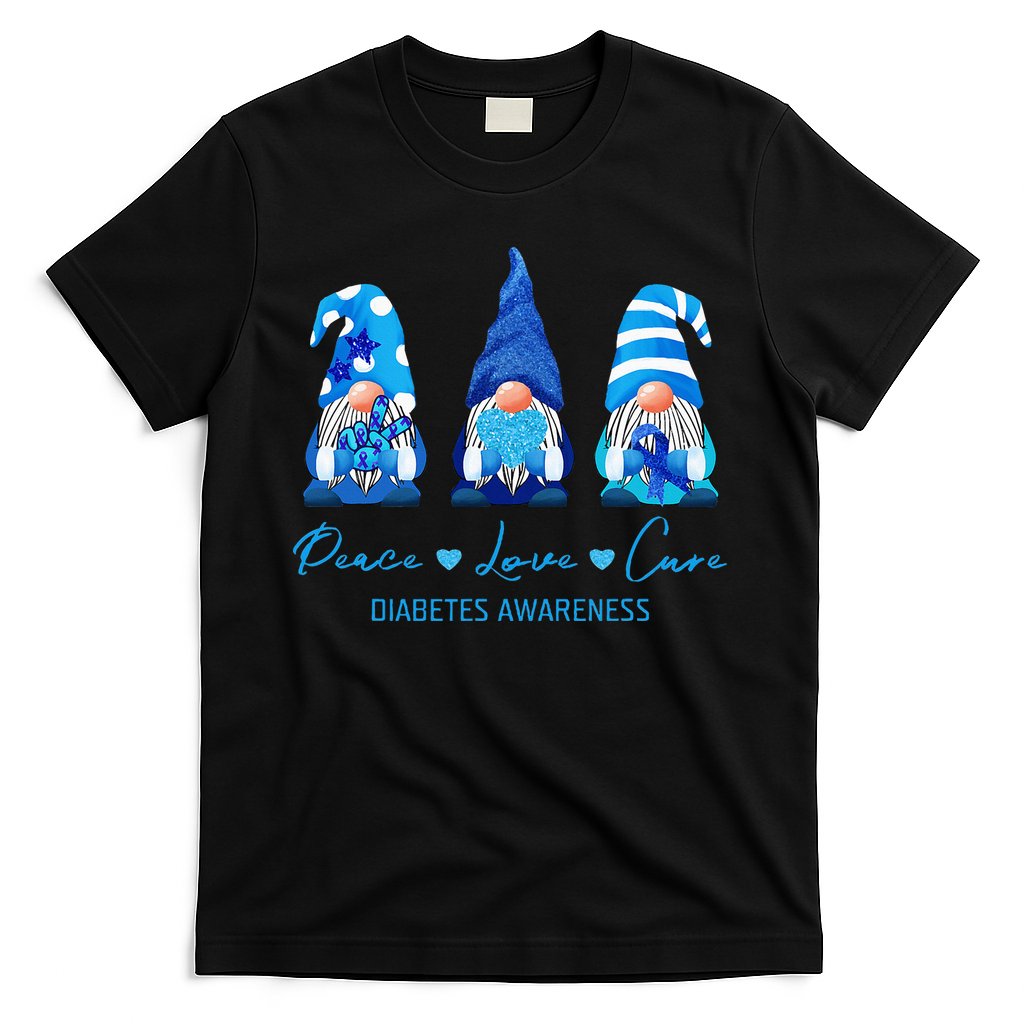 Peace Love Cure Gnome Diabetes Awareness Survivors Gifts T-Shirt