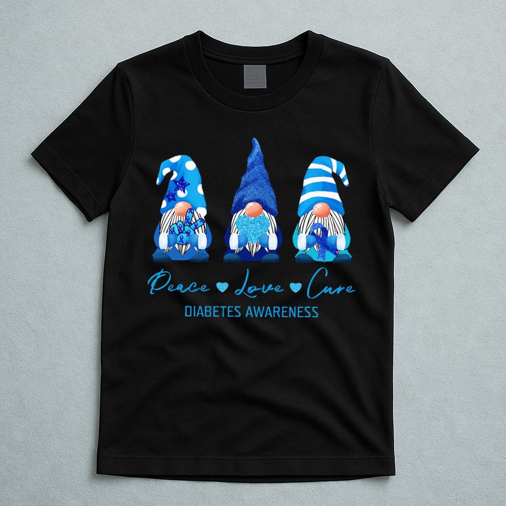 Peace Love Cure Gnome Diabetes Awareness Survivors Gifts T-Shirt