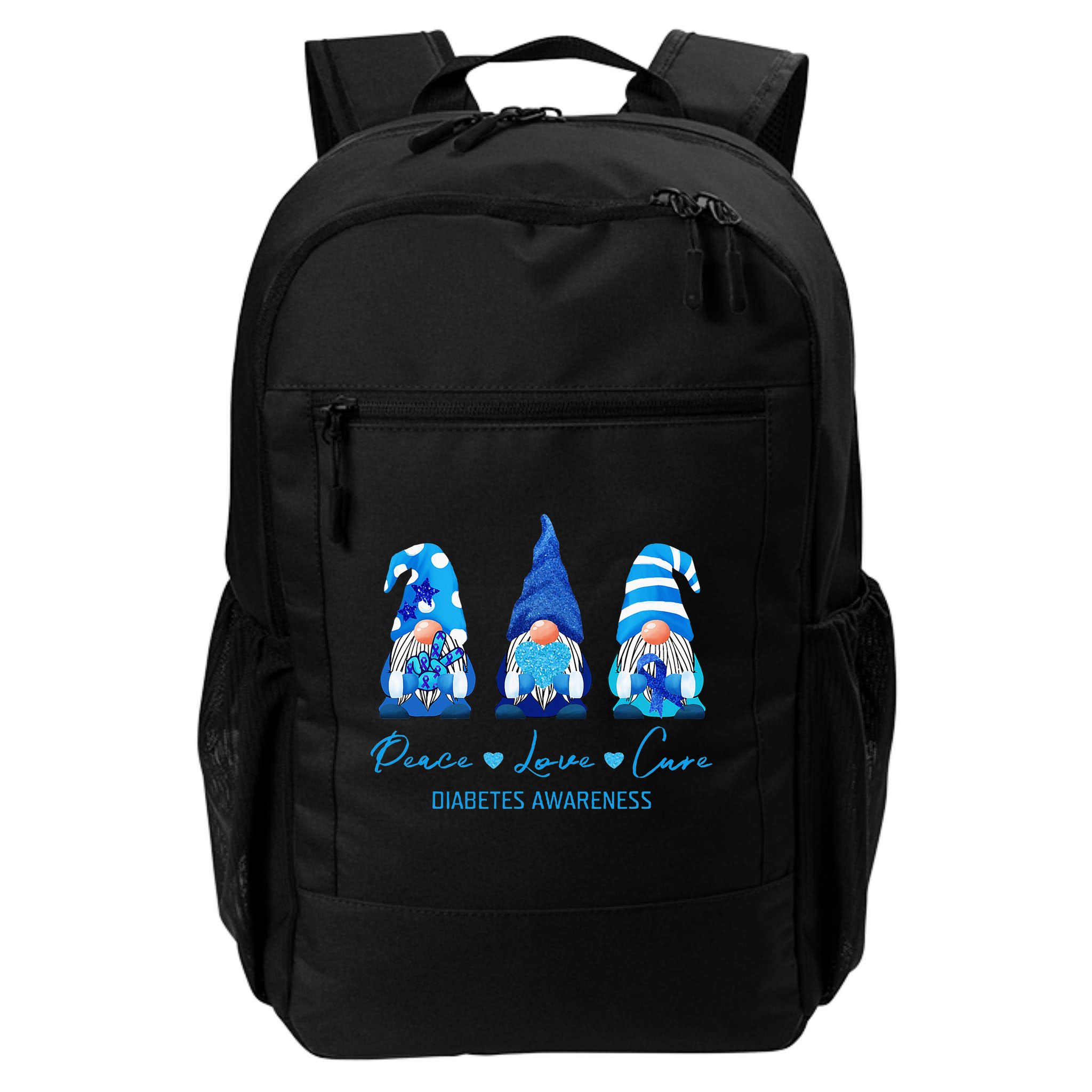 Peace Love Cure Gnome Diabetes Awareness Survivors Gifts Backpack